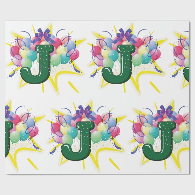 Papel De Regalo Celebration Monogram Letter J with Balloons (Superficie plana)