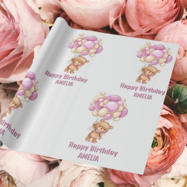 Papel De Regalo Celebremos al Chica de cumpleaños (Transform your gifts into joyful masterpieces with our modern teddy bear wrapping paper! )