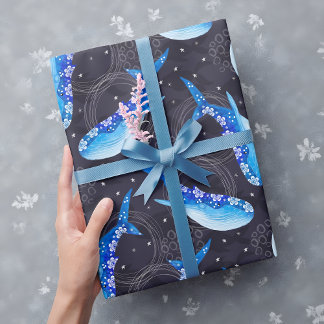 Papel De Regalo Celestial Blue Whale Night Pattern 