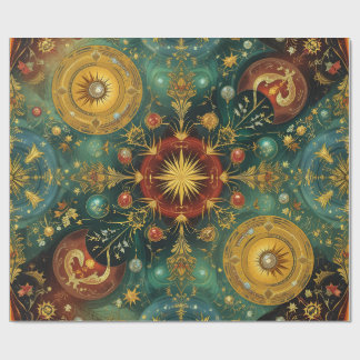 Papel De Regalo Celestial Christmas Gold Starburst Wrapping Paper