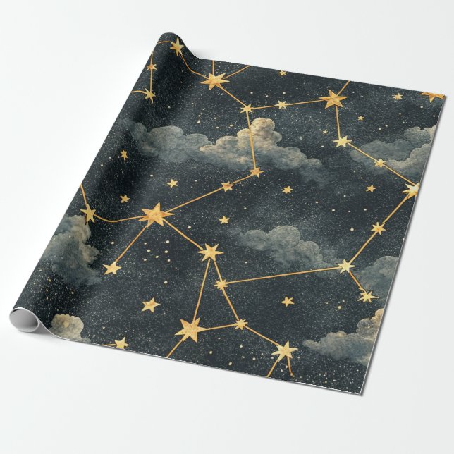 Papel De Regalo Celestial Constellation Star Pattern (1) (Desenrollado)