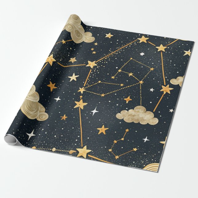 Papel De Regalo Celestial Constellation Star Pattern (2) (Desenrollado)