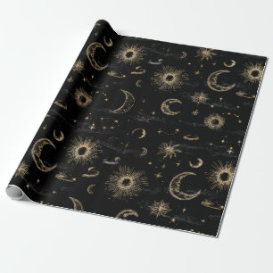 Papel de regalo celestial negro y dorado