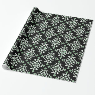 Papel de regalo celta negro, verde y blanco