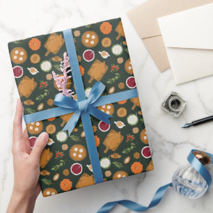 Papel De Regalo Cena de Acción de Gracias Patrón de Comida Verde