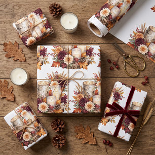 Papel De Regalo Centro de mesa floral con vela de otoño rústico