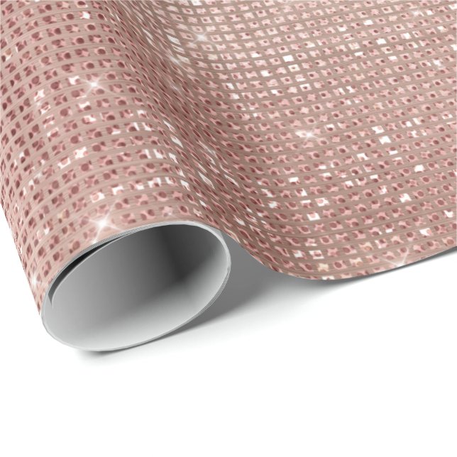 Papel De Regalo Cepillo de Faux Faux de Oro Rosa Sparkly Diamond M (Esquina del rollo)