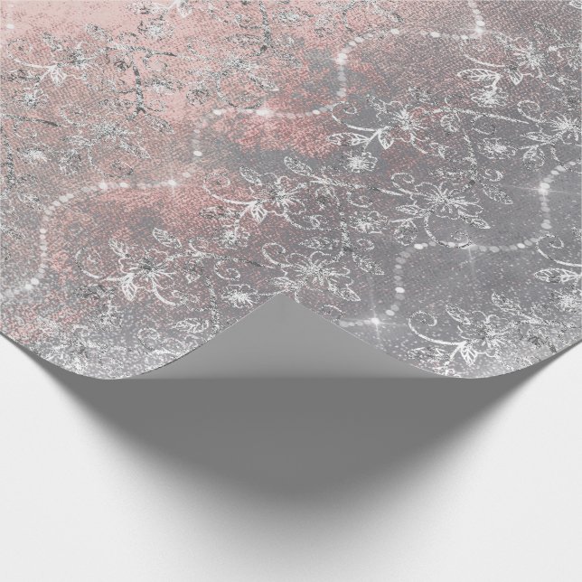 Papel De Regalo Cepillo de gris rosado floral de diamantes espumos (Esquina)