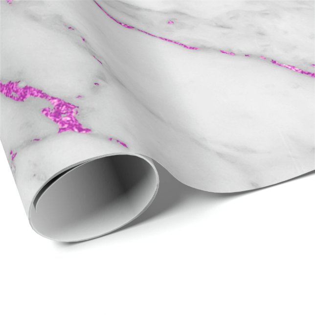 Papel De Regalo Cepillos rosados brillantes de mármol gris blanco (Esquina del rollo)