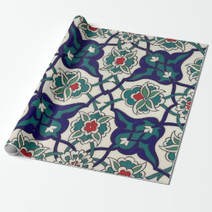 Papel De Regalo Cerámica Floral Azul Turca