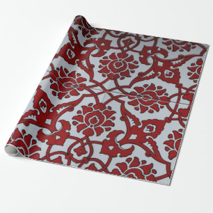 Papel De Regalo Cerámica Floral Roja Turca