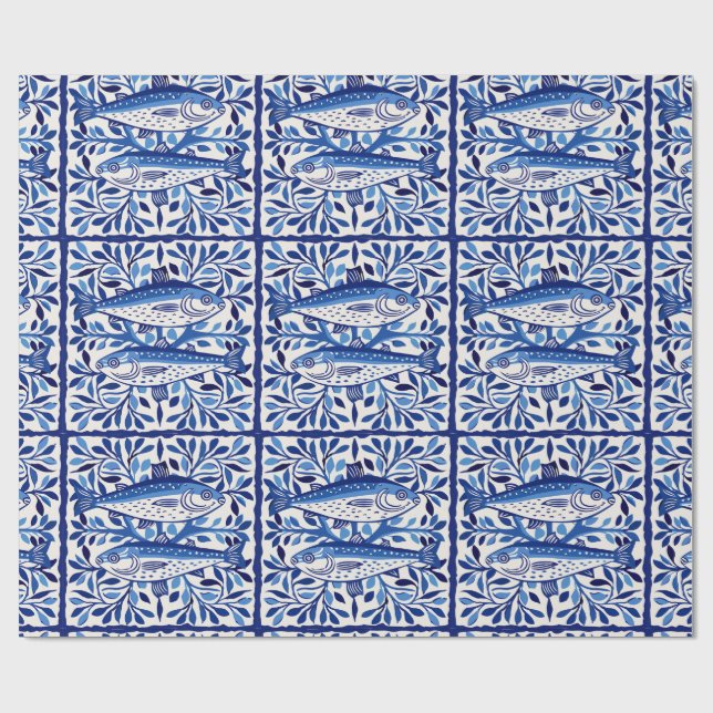 Papel De Regalo Cerdeña azul y blanca portuguesa (Superficie plana)