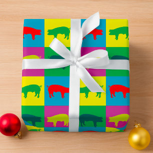 Papel De Regalo Cerdo de arte pop colorido
