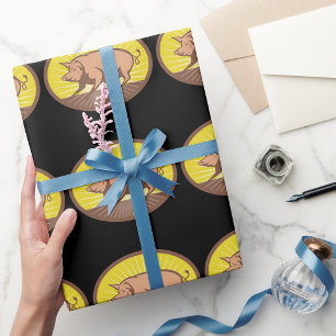 Papel De Regalo Cerdo de granja retro con explosión de sol
