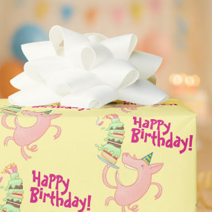 Papel De Regalo ¡Cerdo Divertido Cumpleaños Feliz! Pastel Gigante 