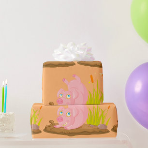 Papel De Regalo Cerdo juguetón en un animal de granja divertida
