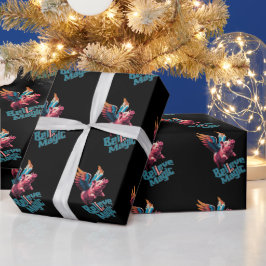 Papel De Regalo Cerdo lindo con alas coloridas | Creer en la magia