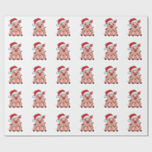 Papel De Regalo Cerdo Navidad Sombrero de Santa Navidad Fiesta Pig