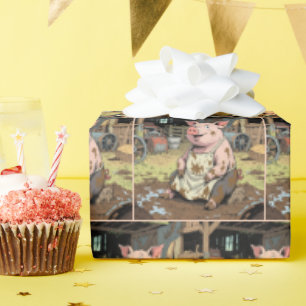 Papel De Regalo Cerdo Personalizado feliz en un granero