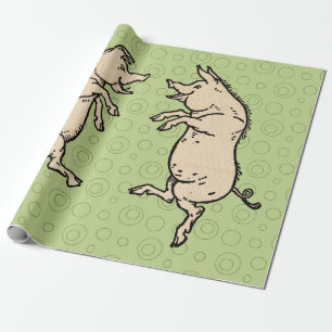 Papel De Regalo Cerdos Antiguos Bailando: Travieso Jig de Cerdito