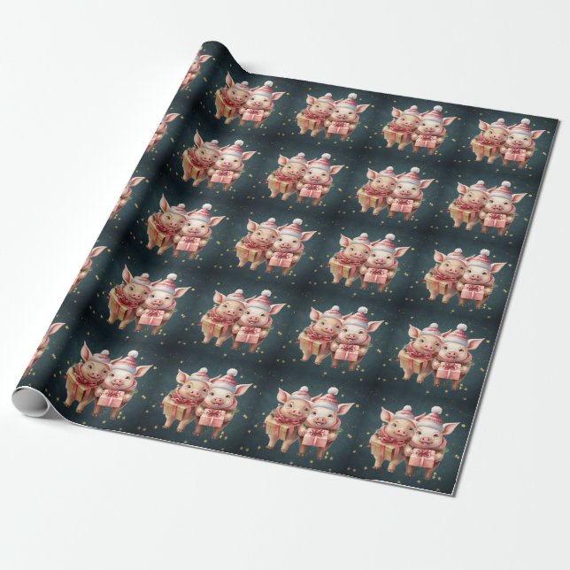 Papel De Regalo Cerdos de Navidad cutáneos (Desenrollado)