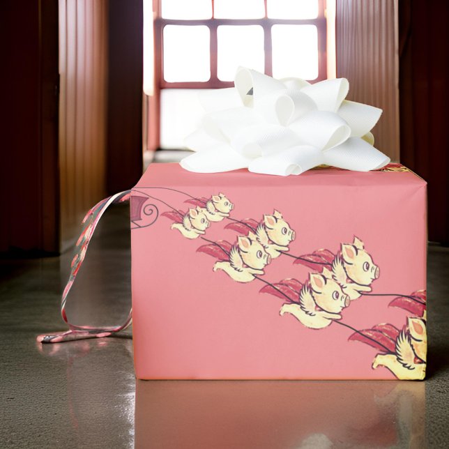 Papel De Regalo Cerdos voladores Navidades de Sleigh envolviendo p (Subido por el creador)