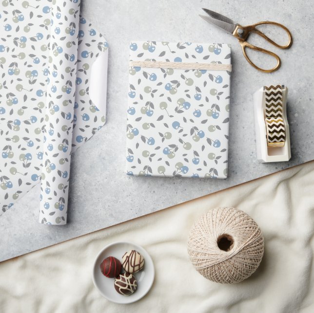Papel De Regalo Cerezas Boho Beach - estampado de frutas azul salv (Artesanía)