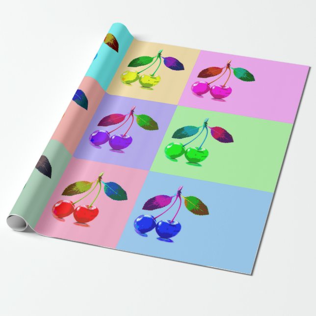 Papel De Regalo Cerezas coloridas - Arte pop (Desenrollado)