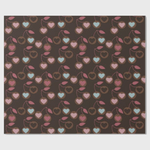 Papel De Regalo cerezas de corazón marrón