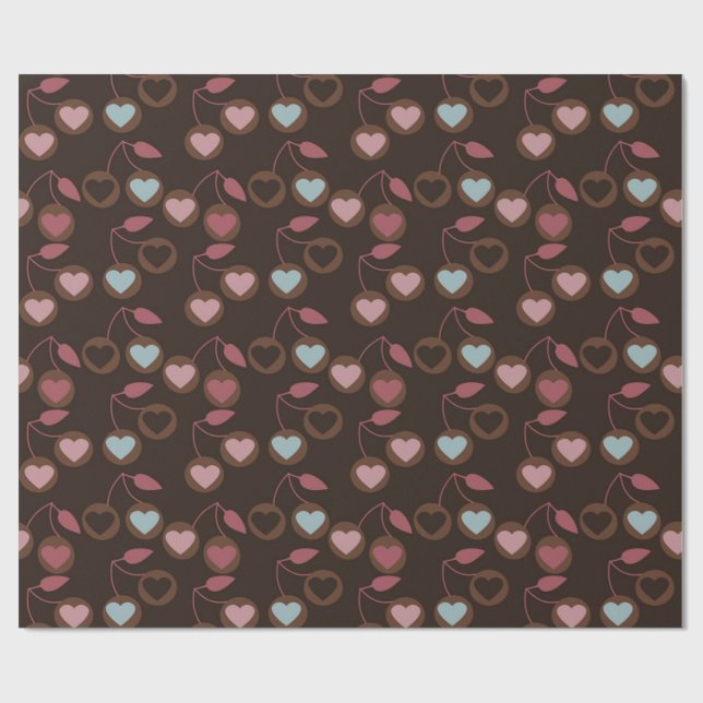 Papel De Regalo cerezas de corazón marrón (Superficie plana)