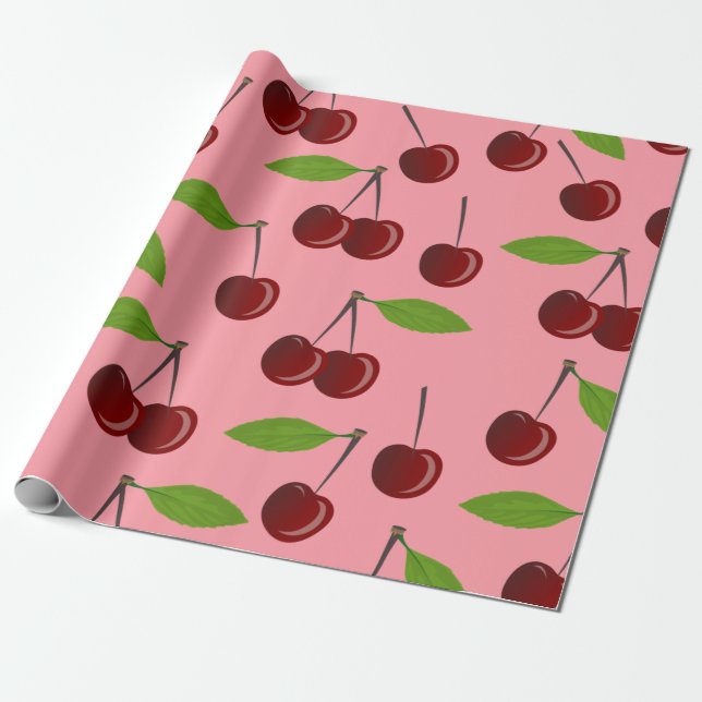 Papel De Regalo cerezas rosa (Desenrollado)