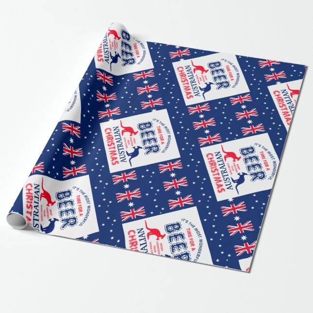 Papel De Regalo Cerveza canguro, Navidades de la bandera australia (Desenrollado)