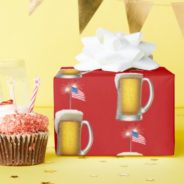 Papel De Regalo Cerveza Patriótica de Cumpleaños con Bandera y Esp (Fiesta de cumpleaños )