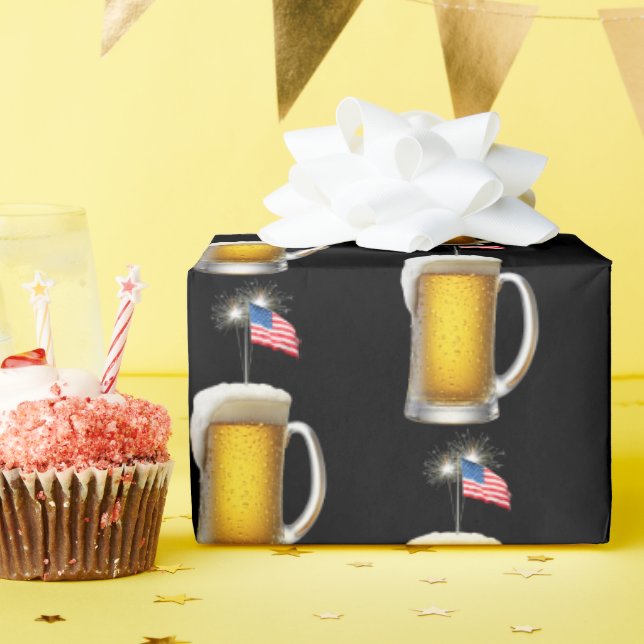 Papel De Regalo Cerveza Patriótica de Cumpleaños con Bandera y Esp (Fiesta de cumpleaños )