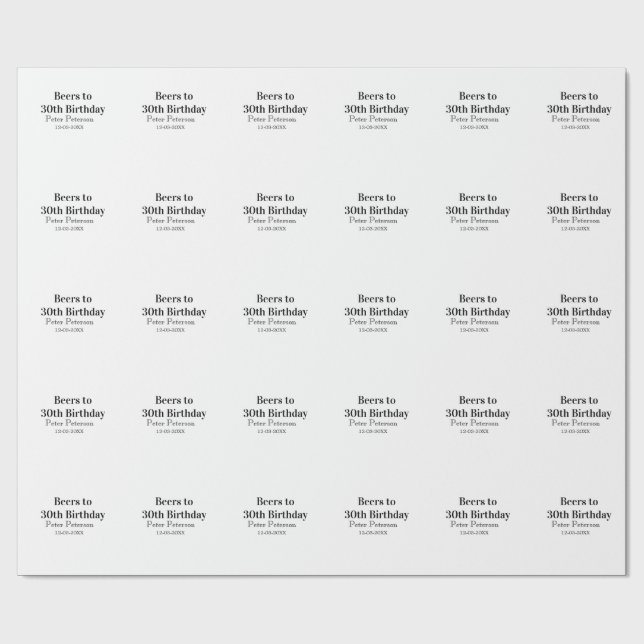 Papel De Regalo Cervezas hasta el cumpleaños 30 nombre fecha hombr (Superficie plana)