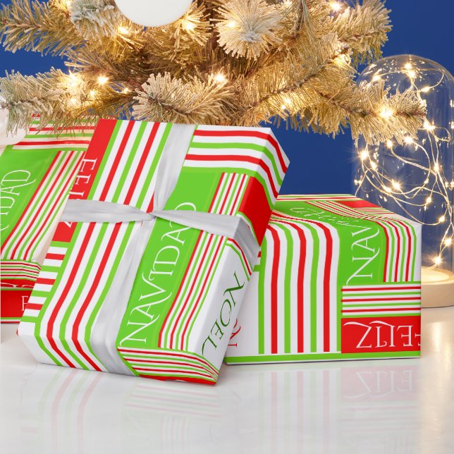 Papel De Regalo C'est Noel Striped Pattern Feliz Navidad (Vacaciones)