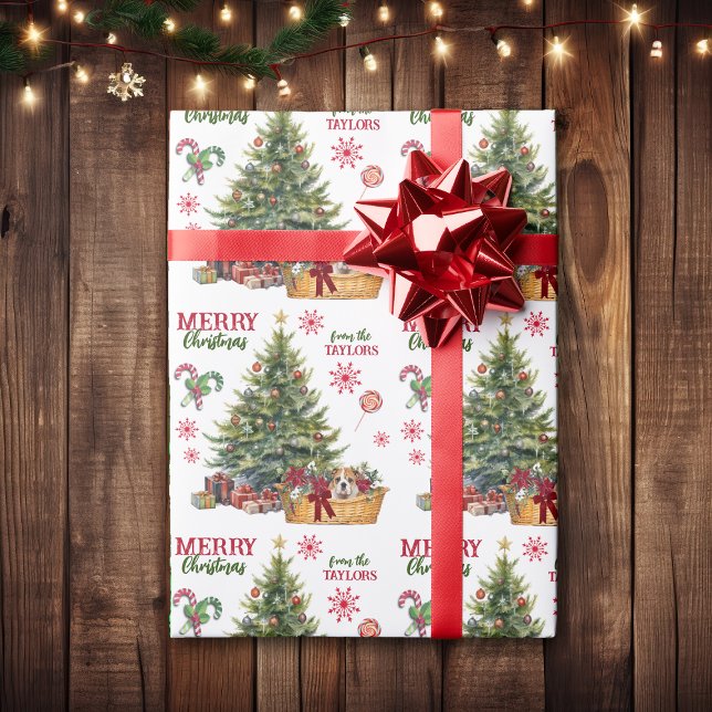 Papel De Regalo Cesta de cachorros de bulldog bajo el árbol (Subido por el creador)