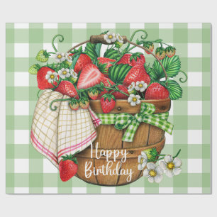 Papel De Regalo Cesta de fruta de fresa rústica feliz cumpleaños