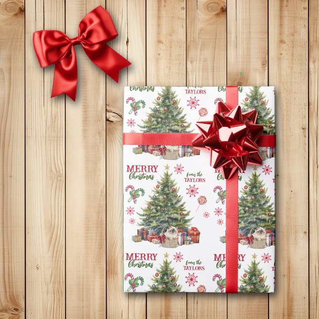 Papel De Regalo Cesta de gatitos siameses bajo el árbol de Navidad (Subido por el creador)