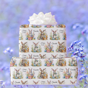 Papel De Regalo Cesta de huevos de conejo de Pascua Añadir nombre 