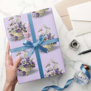 Papel De Regalo Cesta De Pansy En Púrpura