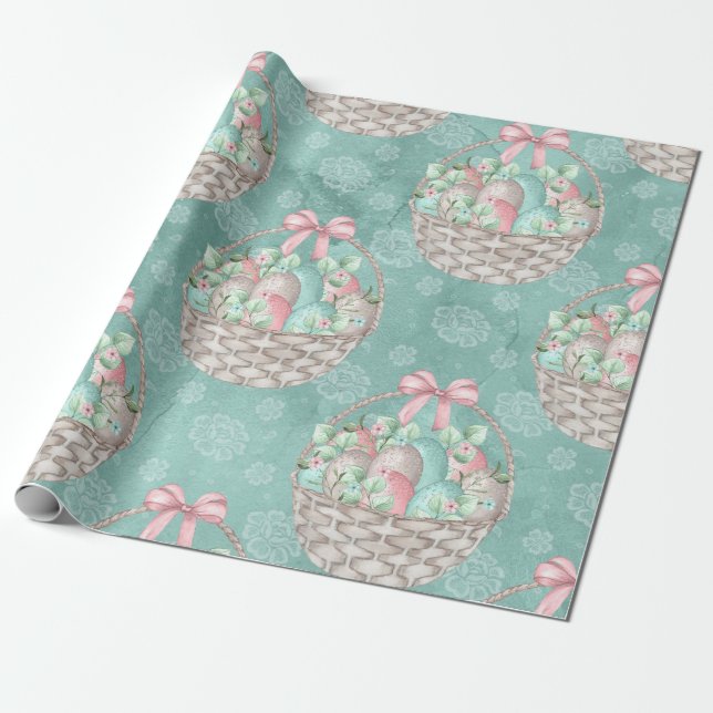 Papel De Regalo Cesta de Pascua adorable (Desenrollado)