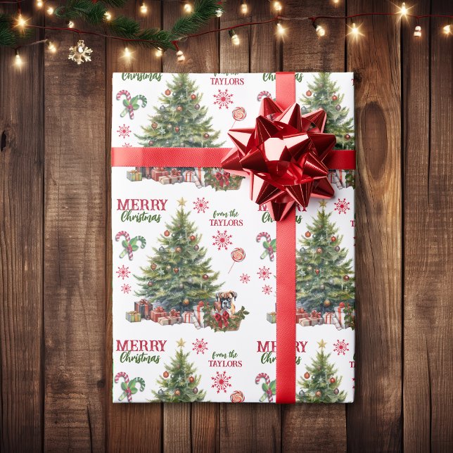 Papel De Regalo Cesta de perros bóxer bajo el árbol de vacaciones (Subido por el creador)