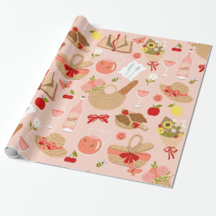 Papel De Regalo cesta de picnic croissore cottagecore rosa