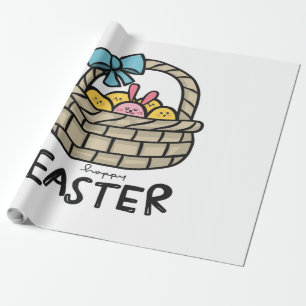 Papel De Regalo Cesta feliz de huevos de pascua Huevos conejos c