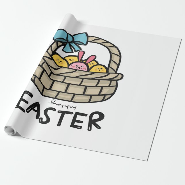 Papel De Regalo Cesta feliz de huevos de pascua | Huevos conejos c (Desenrollado)