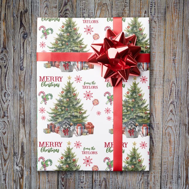 Papel De Regalo Cesta Terrier de Schnauzer bajo el árbol de Navida (Subido por el creador)