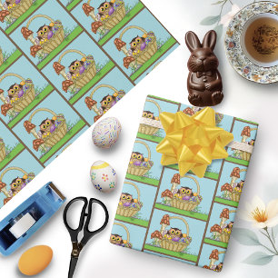 Papel De Regalo Cesto de Pascua de búho con huevos de Pascua y cha