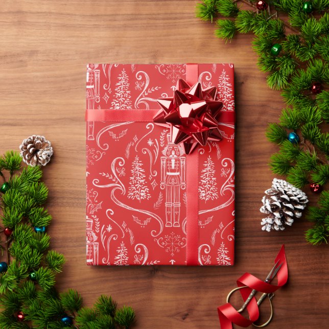 Papel De Regalo Chalk doodle nutcracker Christmas Wrapping Paper (Regalo de vacaciones)