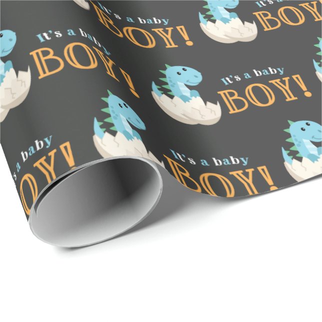 Papel De Regalo Chalkboard Dinosaur Boy Baby Shower (Esquina del rollo)